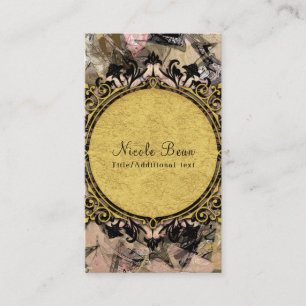 Carte De Visite Grunge Abstrait en verre rose noir et or