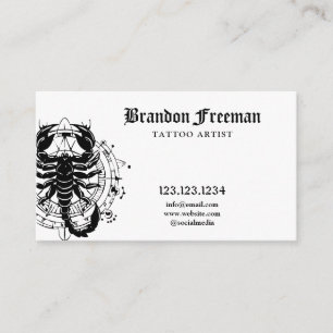 Carte De Visite Grunge Black & White Scorpion Tattoo Shop