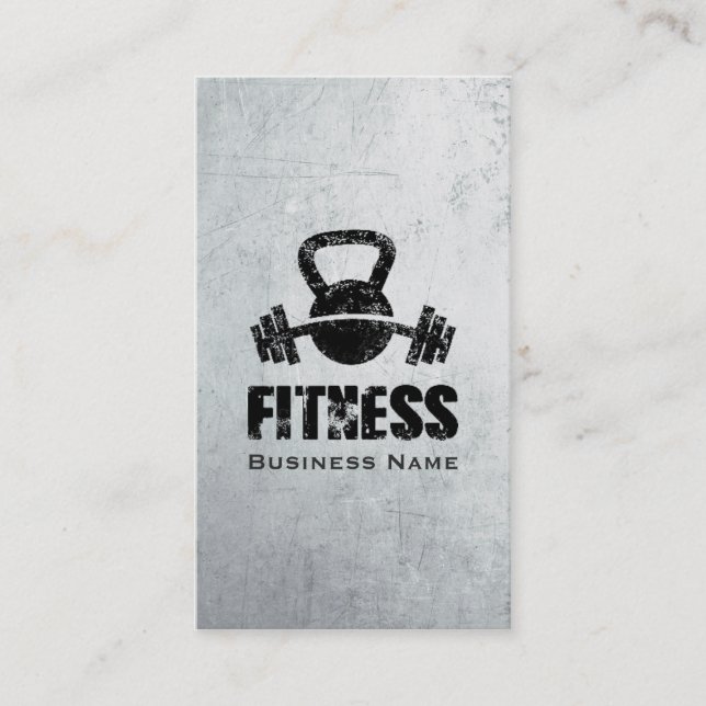 Carte De Visite Grunge Fitness Personal Trainer Kettlebell Barbell (Devant)