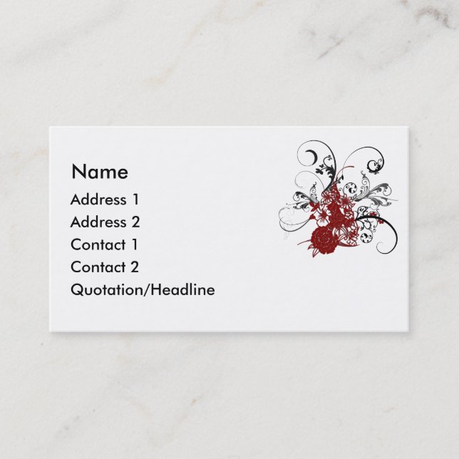 Carte de visite grunge floral rouge de remous de (Devant)
