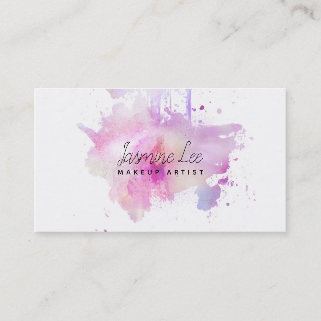 Carte De Visite grunge moderne chic de pourpre d'aquarelle de (Devant)
