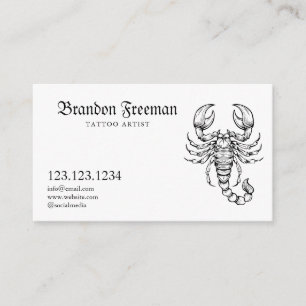 Carte De Visite Grunge Noir & Blanc Scorpion Artiste de tatouage
