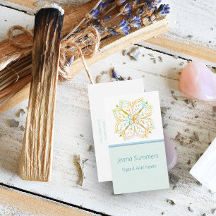 Carte De Visite Guérisseur Reiki Yoga Élégant Fleur Mandala Or