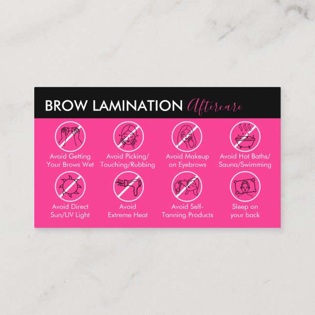 Carte De Visite Guide d'après-soins Neon Pink Brow Lamination (Dos)
