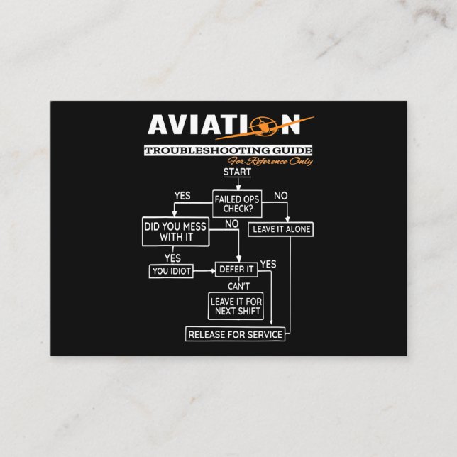 Carte De Visite Guide de dépannage du pilote d'avion Funny Pilot (Devant)