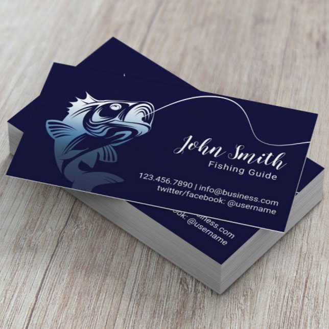 Carte De Visite Guide de pêche professionnelle Service Marine Bleu (Créateur téléchargé)