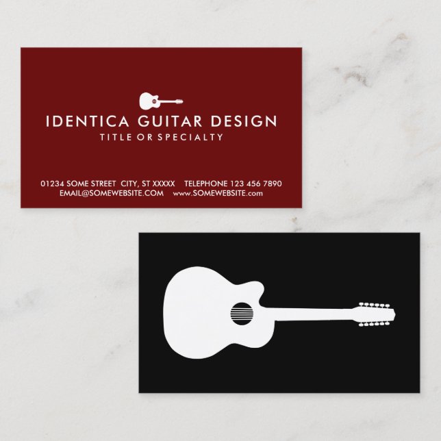 Carte De Visite Guitare acoustique simple et personnalisable en co (Devant / Derrière)
