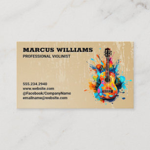 Carte De Visite Guitare artistique colorée   Musique