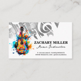 Carte De Visite Guitare artistique colorée | Notes musicales