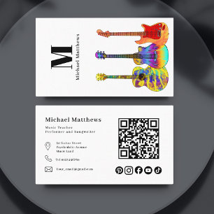 Carte De Visite Guitare Enseignant QR code et médias sociaux perso