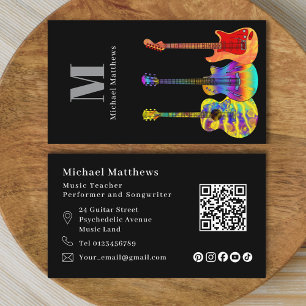 Carte De Visite Guitare Enseignant QR Code et médias sociaux perso