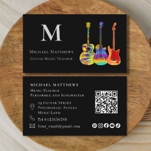 Carte De Visite Guitare Enseignant QR Code Médias sociaux