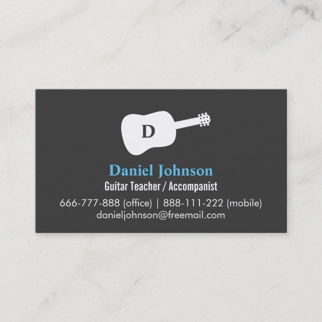 Carte De Visite Guitare moderne Silhouette Musicien gris foncé (Devant)