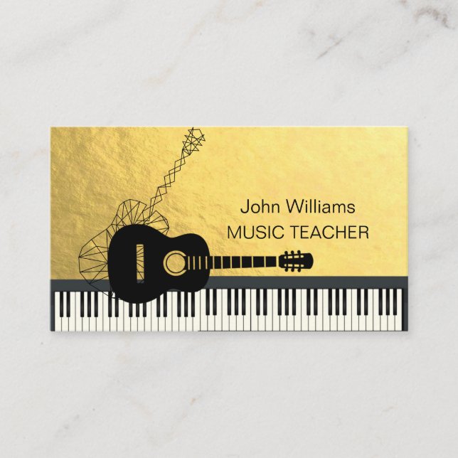 Carte De Visite Guitare Music Enseignant DJ Piano Géométrique Or  (Devant)