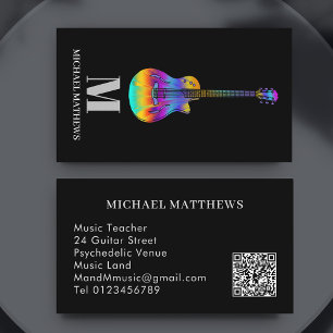 Carte De Visite Guitare Professional Music Enseignant QR Code