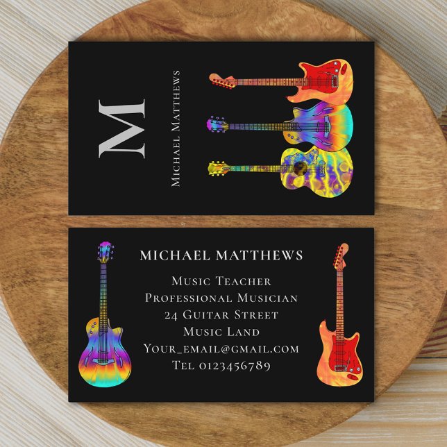 Carte De Visite Guitare Teacher Musicien Personnalisé (Stylish guitar teacher musician custom business card)