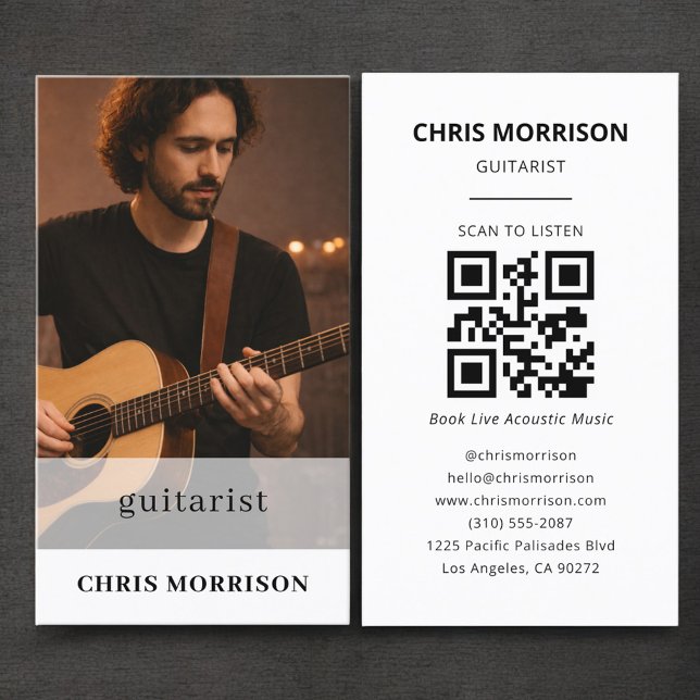 Carte De Visite Guitarist QR Code Photo (Créateur téléchargé)