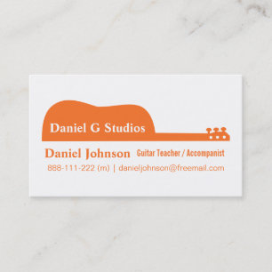 Carte De Visite Guitariste Silhouette Orange Minimaliste Musicien