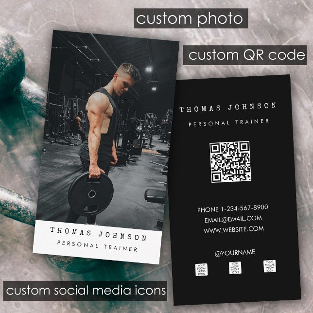 Carte De Visite Gym Personal Trainer Fitness Photo QR Code (Gym Personal Trainer Fitness Photo QR Code Business Card)