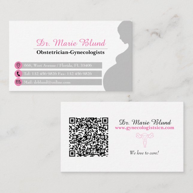 Carte De Visite Gynécologue obstétricien professionnel Pink OBGYN (Devant / Derrière)