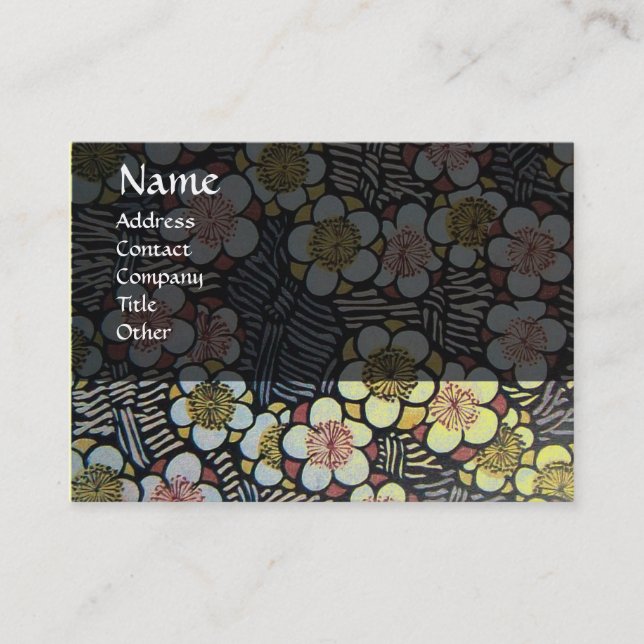 CARTE DE VISITE HAIKU / FLEURS DE PRINTEMPS BLANC NOIR JAUNE GRIS (Devant)