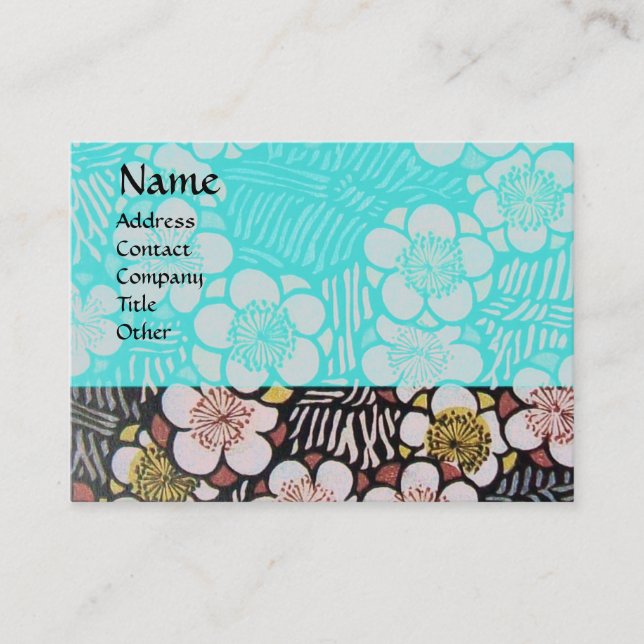 CARTE DE VISITE HAIKU / FLEURS DE PRINTEMPS BLEU BLEU TURQUOISE NO (Devant)