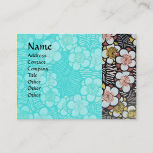 CARTE DE VISITE HAIKU / FLEURS DE PRINTEMPS BLEU BLEU TURQUOISE NO