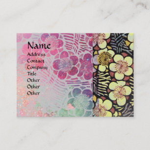 CARTE DE VISITE HAIKU / NOIR BLANC GRIS ROSE FLEURS DE PRINTEMPS