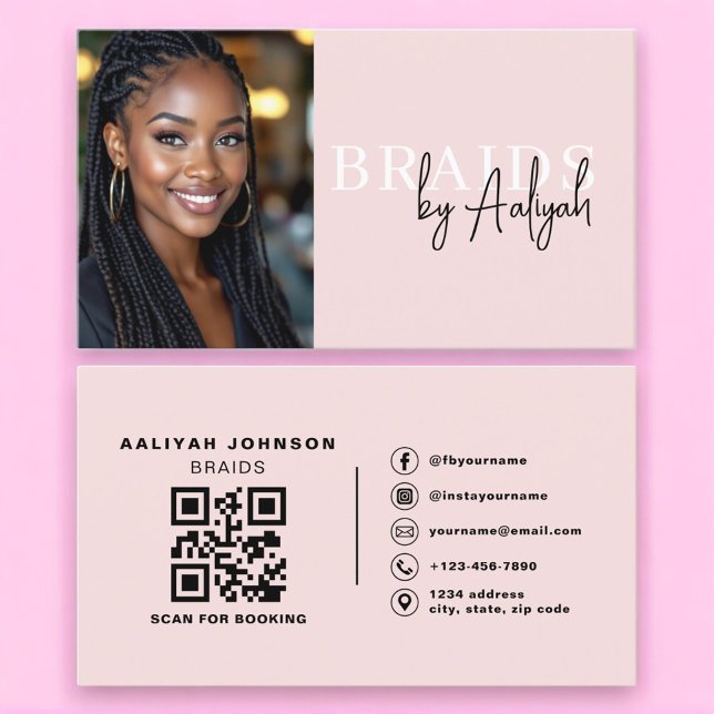 Carte De Visite Hair Braider Business Card with Photo and QR Code (Créateur téléchargé)
