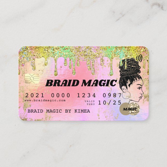 Carte De Visite Hair Braider Rainbow Driving Parties scintillant C (Devant)