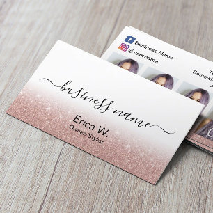 Carte De Visite Hair Salon Rose Parties scintillant or Photo Colla