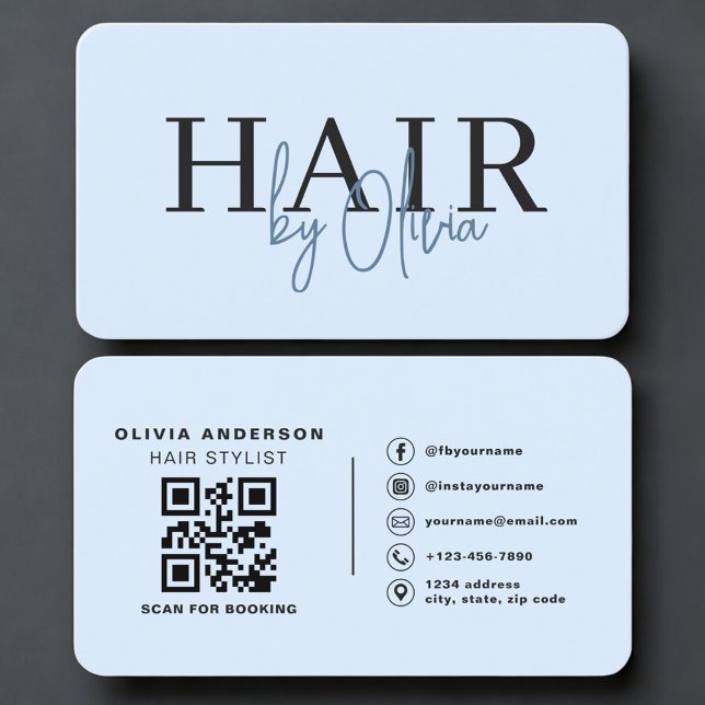 Carte De Visite Hair Stylist Blue QR Code Professional (Créateur téléchargé)