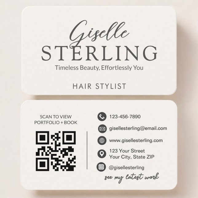 Carte De Visite Hair Stylist Neutral QR Code (Créateur téléchargé)