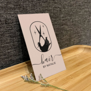 Carte De Visite Hair Styliste Ciseau & Logo Main Blush Pink Salon