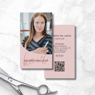 Carte De Visite Hair Styliste Salon Photo QR Rose