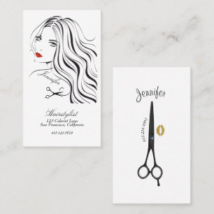 Carte De Visite Hairstylist Dessin Lèvres rouges cheveux longs