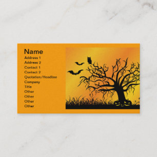 Carte De Visite Halloween Design avec chauves-souris, arbre et Cit
