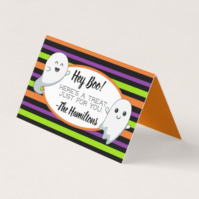 Carte De Visite Halloween Ghost "Hey Boo" Treat Bag Topp (Devant)