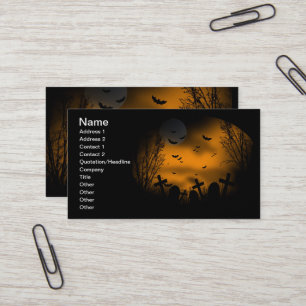 Carte De Visite Halloween Graveyard avec chauves-souris et pierres