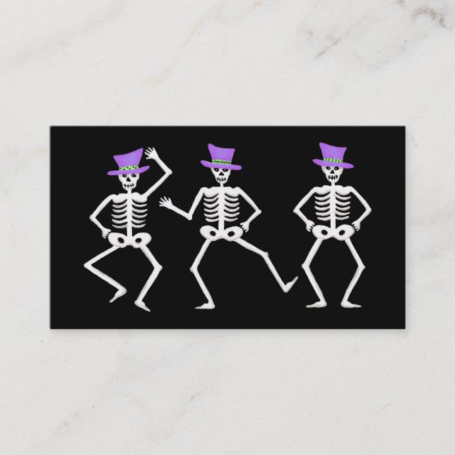 Carte De Visite Halloween Whimsy Dancing Skeletons Purple Top Chap (Devant)