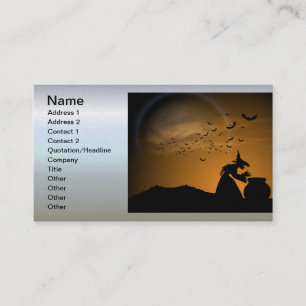 Carte De Visite Halloween Witch et Cauldron avec chauves-souris