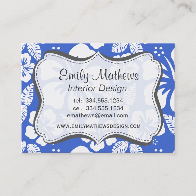 Carte De Visite Han Blue Hawaïen Tropical Hibiscus (Devant)