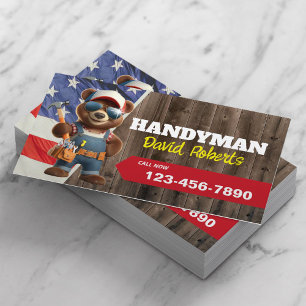 Carte De Visite Handyman Bear Repair Service d'entretien Patriotiq