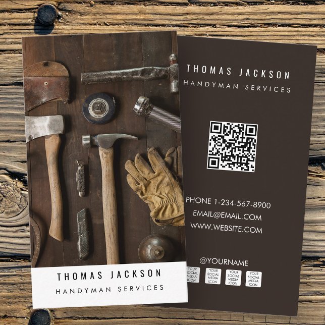 Carte De Visite Handyman Carpenter Tools Photo QR Code (Handyman Carpenter Tools Photo QR Code Business Card)