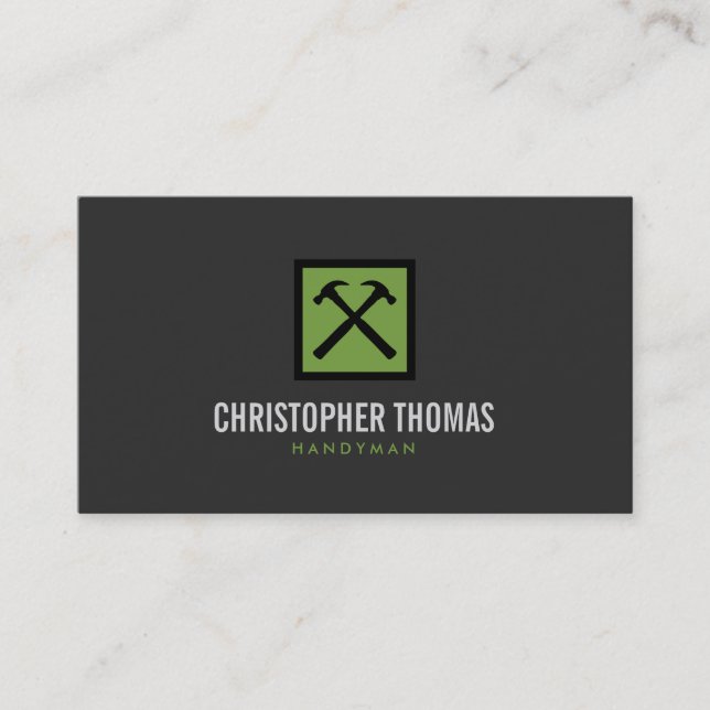 Carte De Visite Handyman, charpentier, Logo vert Builder sur Grey (Devant)