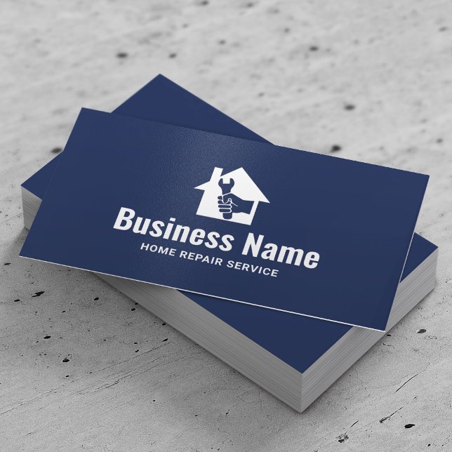 Carte De Visite Handyman House Repair Service Plain Navy Blue (Créateur téléchargé)