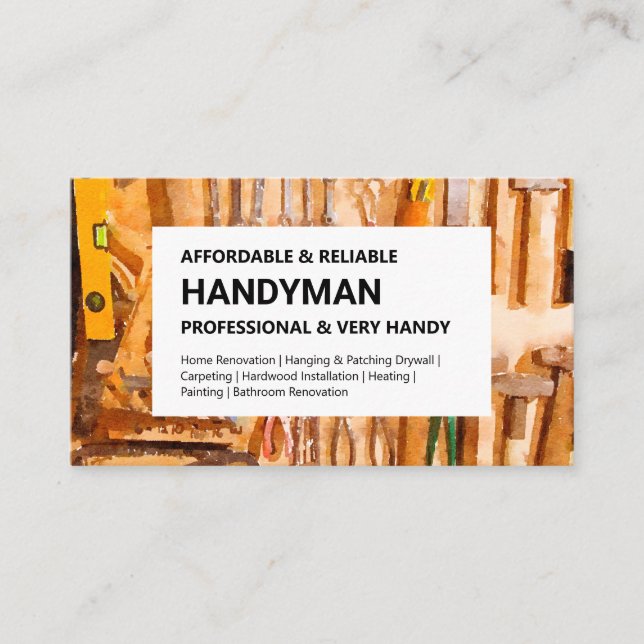 Carte de visite Handyman - Outils Mur sur blanc (Devant)