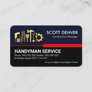 Carte De Visite Handyman Outils sur Blue Black Red Line