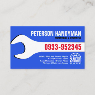 CARTE DE VISITE HANDYMAN PLUMBING 24 HEURES D'URGENCE OUTIL WRENCH