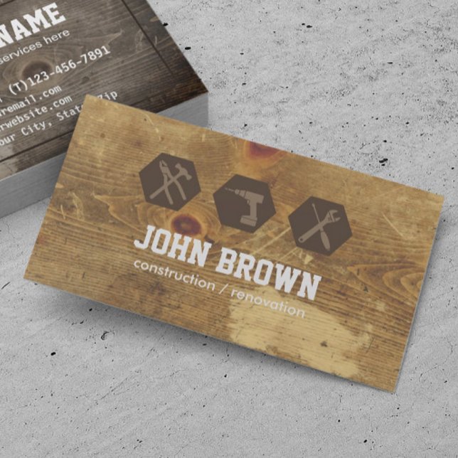 Carte De Visite Handyman Professional Construction menuiserie WOOD (Créateur téléchargé)